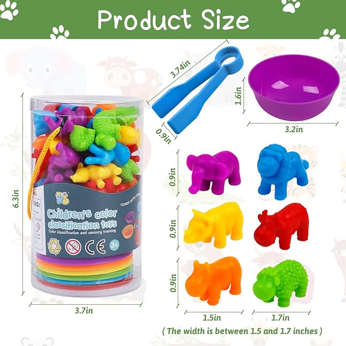 Counting Animals Toy Matching Games with Sorting Bowls Sorting Toys for Toddlers Preschool Learning Activities for Math Color Sensory Montessori Fine Motor Skills Toys for 3 4 5 Years Old Boys Girls