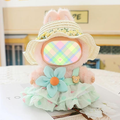 Clothes for Doll Accessories (No Doll), Kawaii Hat Skirt Outfit Set 3 Pieces for 15cm 17cm Dolls Suit, Stylish Flower Dolls Hat Clothing Set Replacement Green