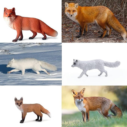 SIENON 8Pcs Fox Toy Figures Set, Miniature Arctic and Red Foxes Family Forest Woodland Animals Figurines Toys for Kids Educational Winter Diorama Chirstmas Birthday Party Gift Cake Decorations