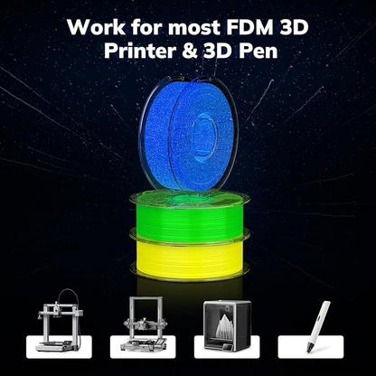 AMOLEN 3D PLA Printer Filament, 1.75mm Glow in The Dark Shiny Firefly Blue PLA Filament for 3D Printing, Best with UV Lamps, 1kg Spool (2.2lbs), Dimensional Accuracy +/- 0.02 mm, Fit Most 3D Printers