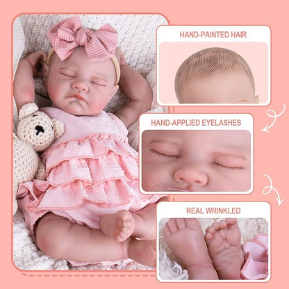 Aori Reborn Baby Dolls Girl 20'' Realistic Sleeping Newborn - Lifelike Poseable Vinyl Baby Doll with Feeding & Outfit Set - Weighted Body for Cuddling, Gift for Collectors & Kids 3+