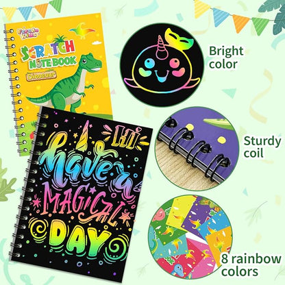 Kids Scratch Art Party Favors Gifts: 24 Pack Dinosaur Scratch Notebook Paper Birthday Party Favor Toy Girls Boys Art Craft Kit Summer Classroom Goodie Bags Return Gifts for Birthday Party Favors Bulk