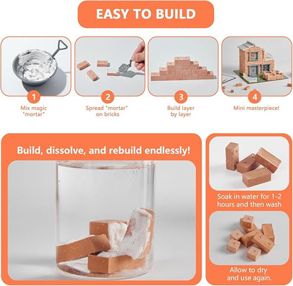 Mini House Building Kit for Kids Age 8+ - Block Building Toys with Real Mini Bricks, STEM Creative Gifts for Boys Girls- DIY Tiny House Construction Set