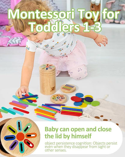 Wooden Sorting Toy for Toddlers 1-3 - Fine Motor Skills Toys，Baby Coin Bank & Color Matching Game - Sensory Educational Toy for Boys Girls TravelActivities（3in1）