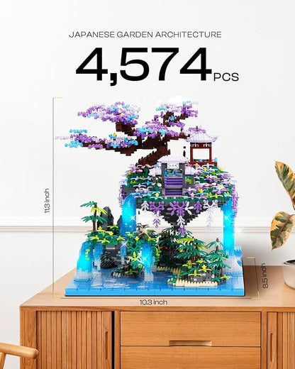 Kimiangel Cherry Blossom Bonsai Tree Set with Lights, Collectible of Japanese Sakura Tree House Model Building Kit, Birthday for Kids Age 14+&Adults Chineses Architecture