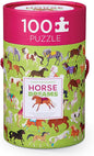 Crocodile Creek 100-Piece Jigsaw Puzzle for Kids Ages 5 and Up - Fun and Educational Table or Floor Puzzles - Storage Canister with Handle - Horses - 14” x 19” Finished