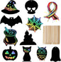 Naturahand 50 Rainbow Scratch Paper with 10 Wooden Scratch Sticks and 50 Red String, Pumpkin Bat Shaped Scratch Off Cards for Halloween DIY Decorations and Art Party Favors(H-2)