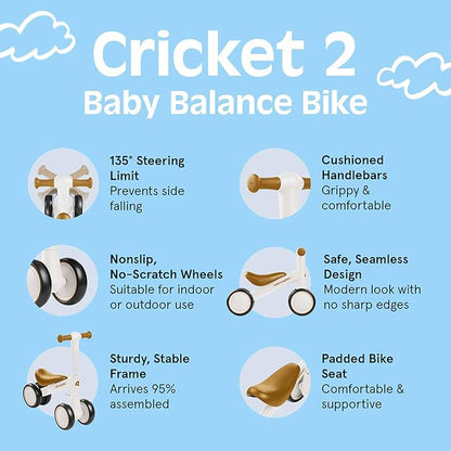 Retrospec Cricket 2 Baby Walker Balance Bike with 4 Wheels - Safe Learning Toy for Ages 12-24 Months - Scratch-Resistant Indoor Outdoor Toddler Riding Toy with Steering Limit & Soft Grips