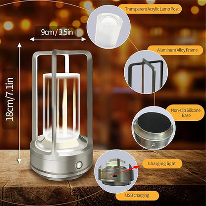 Portable Metal Table Lamp for Outdoor/ Indoor, 4000 mAh Rechargeable Cordless Table Lamp with 3 Color Stepless Dimmable, Outdoor Lanterns for Patio/ Bar/ Camping/ Party/ Outdoor Coffee Table
