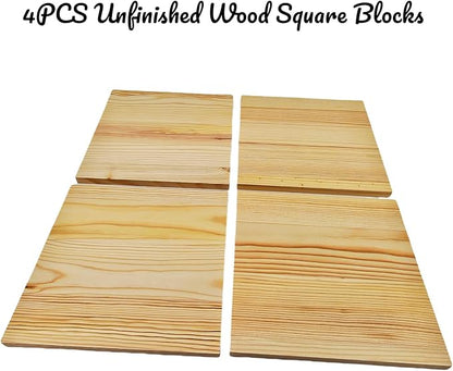4PCS Unfinished Wood Square Blocks for Crafts, 7x7x0.4in Blank Wooden Squares Pine Wood Boards for Carving,DIY Wood Coasters,Painting & Burning