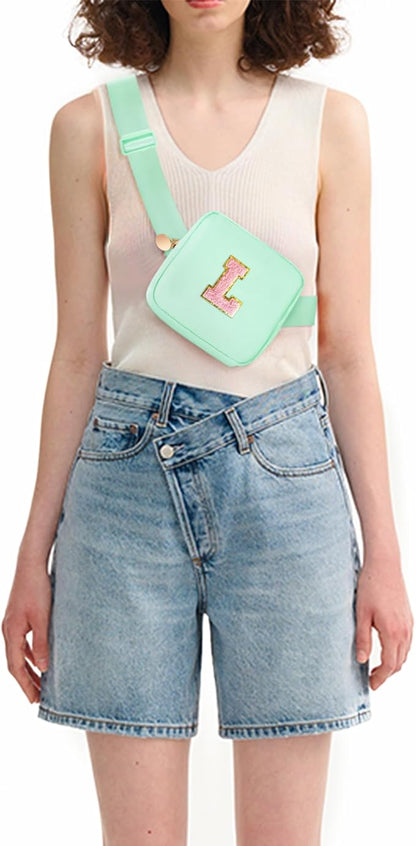 Mini Belt Bag Fanny Pack with Initials Letter Patch Small Crossbody Bags Cute Stuff Birthday Gifts for Teenager Girls Trendy Stuff for Teens - Light Green,L