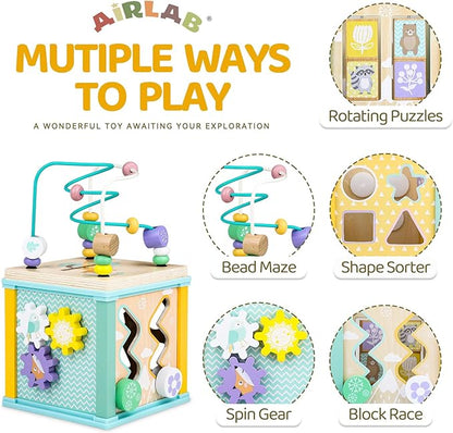 Wooden Activity Cube Montessori Toys for 1 2 3 Year Old Baby Toys 12 Months Toddlers 1-3 Birthday Gift Boys Girls Sensory Interactive Learning Toys
