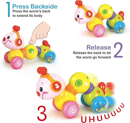 Stone and Clark Musical Press & Go Caterpillar Toy, Baby Toys 6 to 12 Months, Light Up Head Inchworm Infant Toys, Baby Crawling & Educational Toys for 1 Year Old Boys & Girls