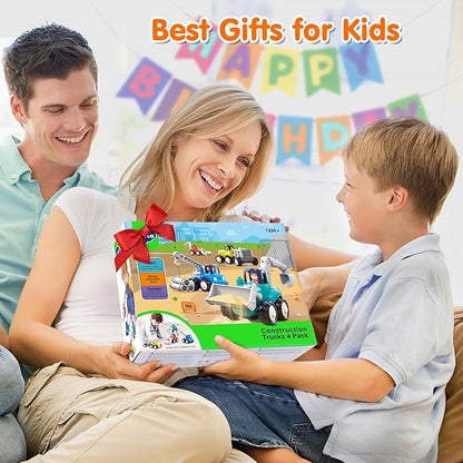 Inertia Trucks Toy Cars, Early Educational Baby Boy Toys 18 Months, Push and Go Cars Gifts for Boys & Grils, 4PCS Construction Vehicles for Toddler Outdoor & Indoor