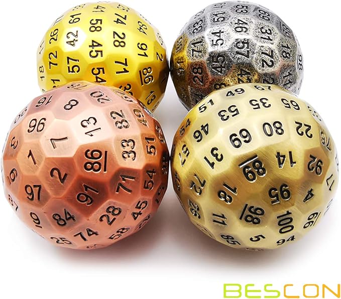 Bescon Solid Metal 100 Sided Dice, Game Dice D100, Giant Polyhedral Metal 100 Sides Dice 50MM in Diameter (1.97in), Matt Golden