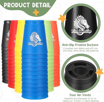 Libima 72 Pcs Sports Stacking Cups Set Stack Cup Party Game Classic Speed Training Game for Adult Family Party Challenge Competition Travel Gift, 6 Colors