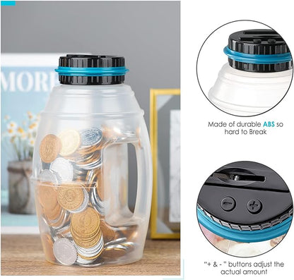 X-Large Piggy Bank for Boys Adults, Vcertcpl Digital Coin Counting Bank with LCD Counter, 2.8L Capacity Coin Bank Money Jar for Adults, Designed for All US Coins (Blue, X-Large)