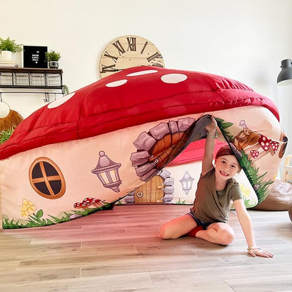 The Original Patented AirFort - Build A Fort in 30 Seconds, Inflatable Fort for Kids, Play Tent for 3-14 Years, A Playhouse Where Imagination Runs Wild, Fan not Included (Mushroom House)