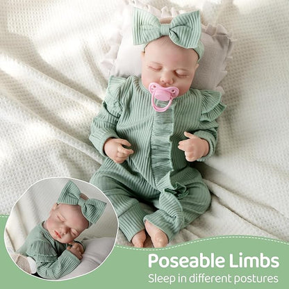 Jirachi Lifelike Reborn Baby Dolls, 18 Inch Real Life Soft Body Sleeping Newborn Baby, Realistic Reborn Baby Girl with Toy Accessories for Girls Green