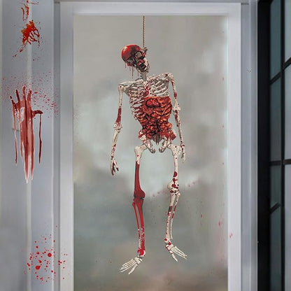 2 Sheets Halloween Window Clings Spooky Double-Sided Hang Bloody Female Ghost & Skeleton Designs Window Decals Decor for Halloween Home Office Party Glass Decoration Supplies