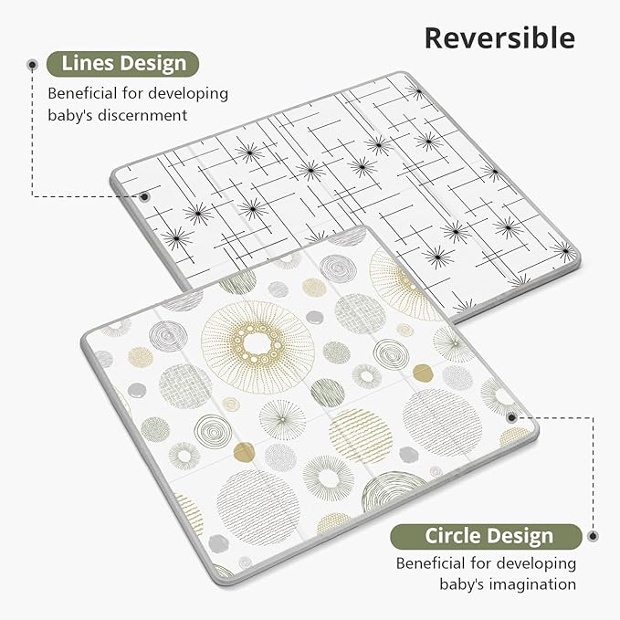 Foldable Baby Play Mat, PIGLOG 50X50 Waterproof Playpen Mat for Babies and Toddlers Kids, Safe Foam Playmat for Tummy Time, Reversible Playmats, Portable Baby Floor Mat for Infant, Toddler, Circle