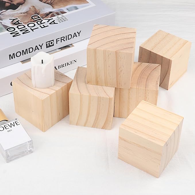 8 Packs Wooden Blocks for Crafts, 3.15 Inch Pine Wood Cubes, 8 x 8 x 8 cm Wooden Cubes for Paint, Stamp, Decorate, DIY Projects and Personalized Gifts,by GNIEMCKIN.