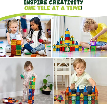 Magnetic Tiles 180 PCS with 2 Cars - STEM Building Blocks for Kids,Safe Magnatiles for 3+ Preschool Toddlers, Educational Gift for Boys & Girls