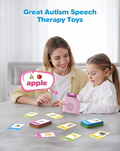 Talking Flash Cards for Toddlers 1 2 3 4 Year Olds, Montessori Language Learning with 224 Words, Pocket Speech Therapy and Autism Playthings, Children's Sensory Educational Device, Pink