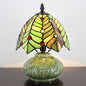 Small Tiffany Lamp Mushroom Table Lamp, Mini Stained Glass Desk Light Memory Sympathy Ceramic lamp 8X11 Inch (Brown Green Leaf)