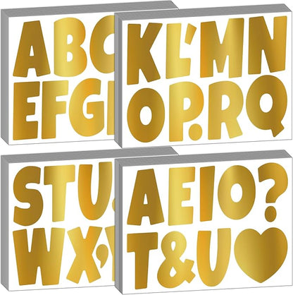 Bemeol Bulletin Board Letters 462 Pieces 4 Inch Alphabet Letter Stickers Cutout Letters for Poster Board Display Home Classroom School Decor(Gold)