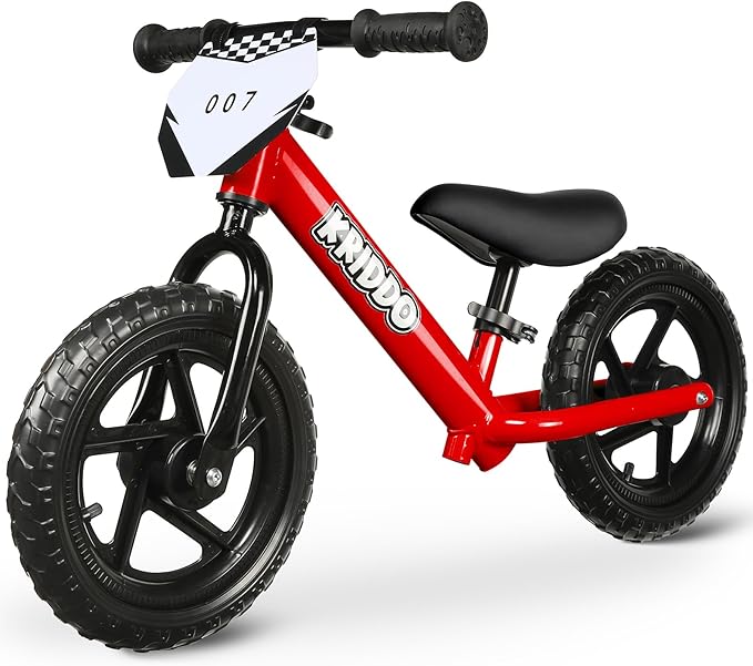 KRIDDO Toddler Balance Bike 2 Year Old, Age 18 Months to 5 Years Old, 12 Inch Push Bicycle with Customize Plate (3 Sets of Stickers Included), Steady Balancing, Gift Bike for 2-3 Boys Girls, Red