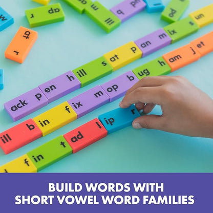 Educational Insights Phonics Dominoes – Short Vowels - Manipulative for Classroom & Home, Set of 84 Dominoes in 6 Colors, Ages 6+
