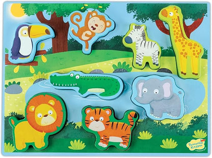 Peaceable Kingdom My First Wooden Puzzle, Two Activities in One for Active Toddlers, Jungle Animals