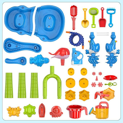 Water Table for Kids Ages 4-8 with Water Pumb, Summer Outdoor Sand Water Table for Boys Girls, Kids Water and Sand Activity Sensory Toys for Toddlers Age 3-8