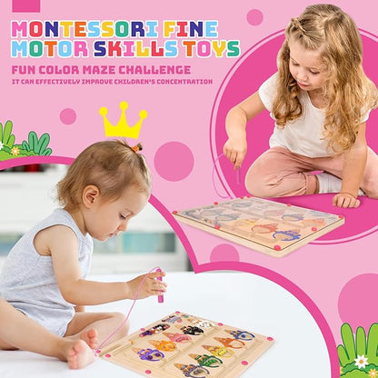 Montessori Magnetic Color and Number Maze Toy for Toddlers Fine Motor Skills Educational Play for Girls Ages 3 to 5 Birthday Gift Interactive Learning Magnetic Maze