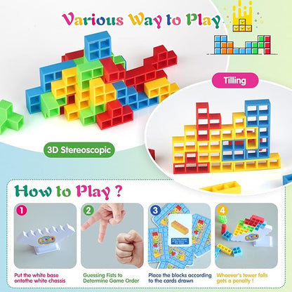 48 Pcs Tetra Tower Game,Family Board for 2 Players Family Games, Building Blocks Stacking Balance Games Toys for Kids, Adults, Friends, Classroom, Family and Travel Party