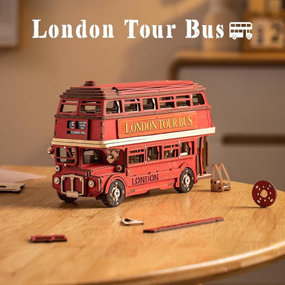 ROBOTIME 3D Puzzles for Adults Wooden Puzzle London Tour Bus DIY Model Kit to Build Educational Brain Teaser Toy for Craft Decor Gift