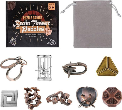 VolksRose 9pcs Brain Teaser Puzzles, Metal Wire Puzzles Set, Mind Smart Game IQ Challenge Puzzle Games, Educational IQ Test Unlock Interlocking Toy Lock Puzzles Gift for Adults Teenagers