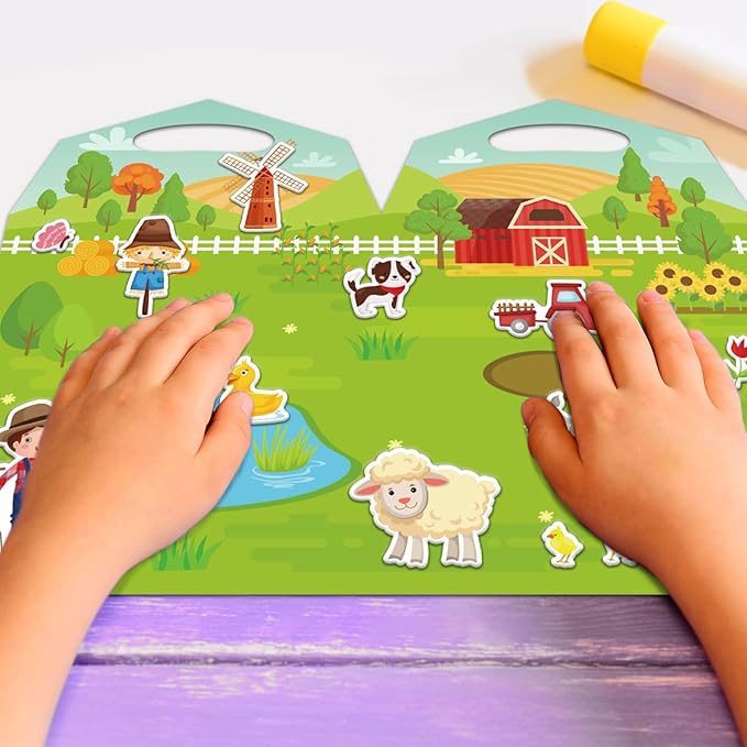 3D Farm Animals Puffy Sticker Book for Kids Window Thick Gel Clings Decals Stickers 100 Pcs Removable and Reusable Toys Gifts for Toddlers Home Car Classroom Nursery Farm Party Supplies Decorations