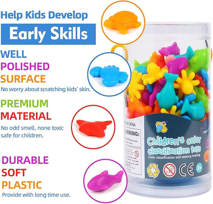 LOKIPA Counting Ocean Animal Toys, Color Sorting Set Ocean Animal Matching Game with Rainbow Sorting Cups Learning Activities Educational Sensory Toys for Toddlers Kids Ages 3 Years and Up