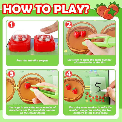 Math Board Games for Kids with Dice Poppers,Math Manipulatives,Dice Games,Addition Subtraction Games,Math Counters,Counting Toys,Fine Motor Toys,Kindergarten Classroom Homeschool Supplies