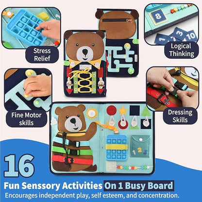PUTSKA Busy Board Montessori Toys, Busy Book for Toddlers 3+ Years, Sensory Toys, Educational Learning Activities for Learning Fine Motor Skills, Kids Travel Essentials, Gifts for Girls Boys