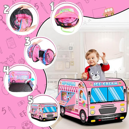Pop up Play Tent for Kids Aged 1-3 Years Old Boys and Girls : Ice Cream Playhouse Toy Play Tents for Toddlers 3-5 Kids Tent Indoor Outdoor Playhouse Toys for 1 + Year Old, Ice Cream