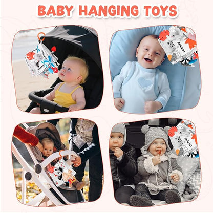 Dinosaur Fabric Book- Crinkle Sound, Touch & Feel, Press Squeaker with Soft Tail Plus Teether Feature - Baby Books Toys for Newborn Infants 0-12 Months (Teether Safe, Machine Washable)