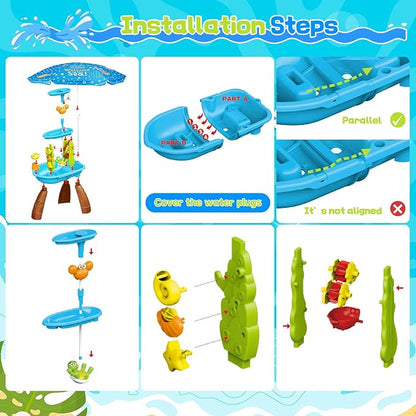 Outdoor Sand & Water Table for Kids Ages 3-8 - Sensory Play Table with Electric Water Pump, Umbrella, & Accessories for Backyard Fun