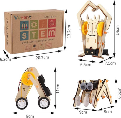 3-in-1 Robot Toys STEM Kits for Kids Ages 8-12 Build Wooden 3D Puzzle Robots Rope-Climbing, Roller & Walking Robot Model DIY Science Projects Crafts Gifts for Boys & Girls 6 7 8 9 10 Year Old