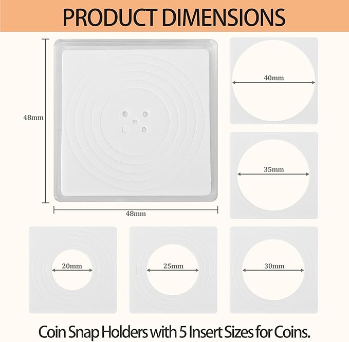80 Pcs Coin Holders for Collectors, Clear Coin Cases with 5-Size Sponge Gaskets 20/25/30/35/40mm, Plastic Coin Slabs and Coin Protectors for Silver Dollar Collectors Collection Supplies, White