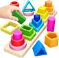PEBIRA Montessori Toys for 1 2 3 Year Old Boys Girls Toddlers, Heightened Peg-Free Wooden Stacking Toys, Shape Sorter Learning Toy, Birthday Gift for Baby Kid Age 1-4 Preschool Toy, Various Game Play