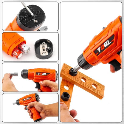 Toy Drill Set for Toddlers 1-3，Electric Power Kids Drill and Screw Set，Kids Pretend Play Tool with Realistic Sound & Action，Preschool STEM Toy for Home & Classroom, Ages 3+