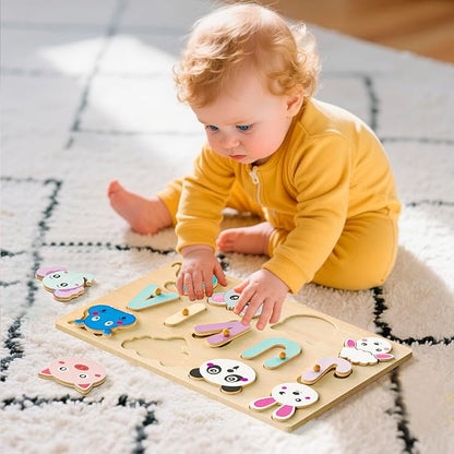 Personalized Name Puzzle for Toddlers - Custom Wooden Jigsaw Puzzles with Animals, Montessori Learning Toys, Baby Birthday Gift for 1, 2, 3 Year Old Boy or Girl (Name Puzzle-02)